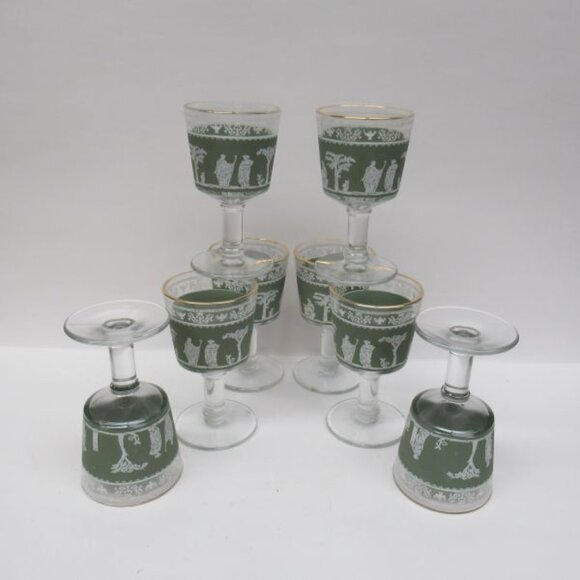 8 - Jeannette GRECIAN WEDGEWOOD Hellenic Green 4 1/8 Inch High Wine Goblets - Picture 5 of 5